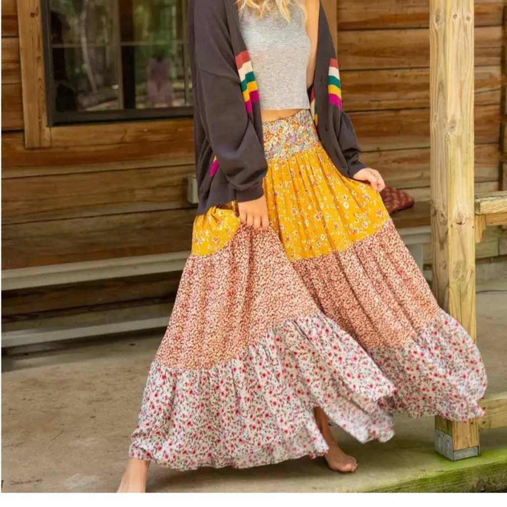 Natural Life Boho Patchwork Tiered Hanna Convertible Skirt/Dress